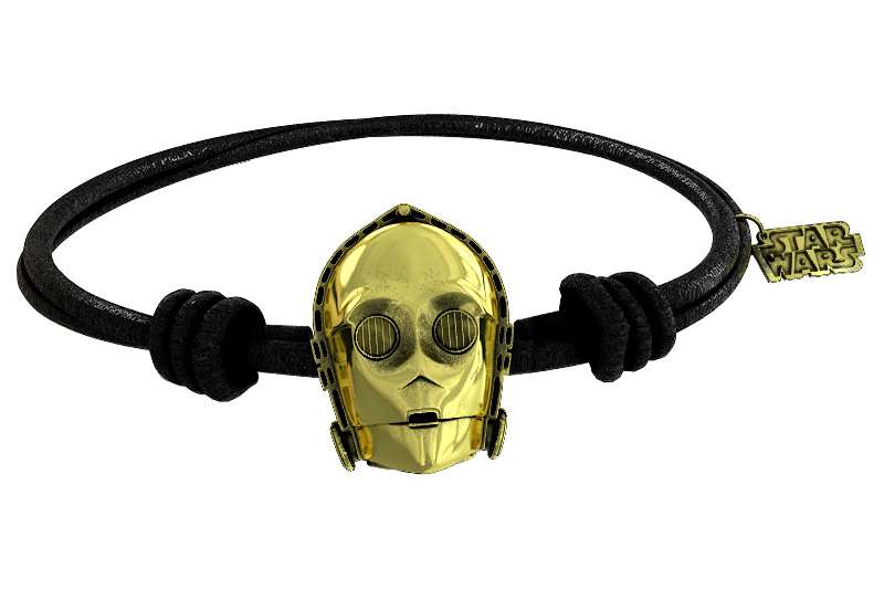 Sw C-3po Gold Bracelet Black Rubber