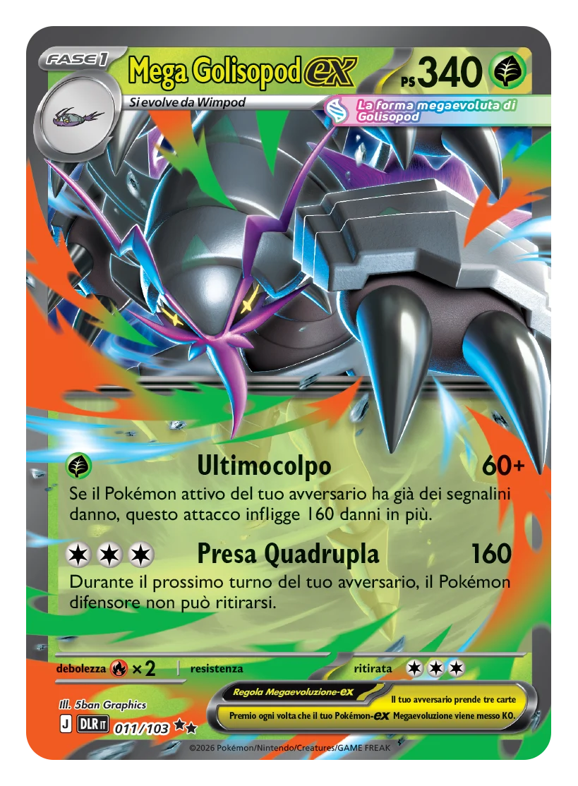 Mega Golisopod ex - Dominio Delta (Double Rare) [DLR-011] — immagine italiana DLR IT — The Pokémon Company, riproduzione Pokémon Go Raid Italia