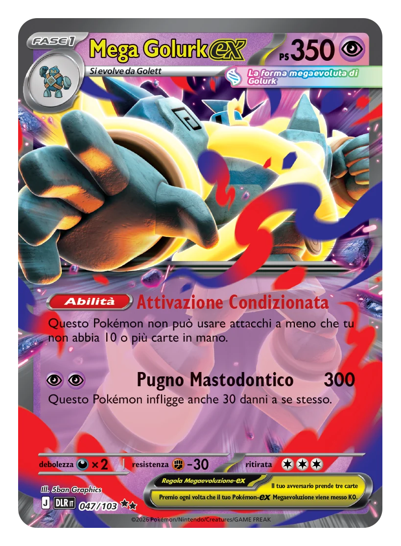 Mega Golurk ex - Dominio Delta (Double Rare) [DLR-047] — immagine italiana DLR IT — The Pokémon Company, riproduzione Pokémon Go Raid Italia