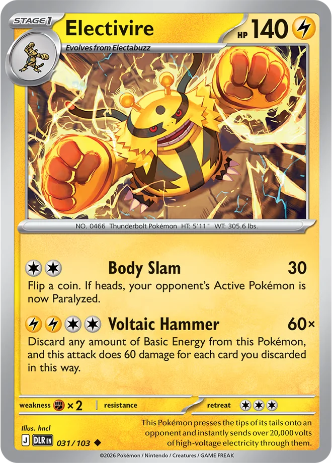 Immagine di riferimento in inglese — carta in vendita in italiano: Electivire — DLR 031/103 — Bill’s Archive Immagine principale del prodotto