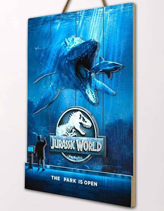 Jurassic World Mossa Wooden Poster